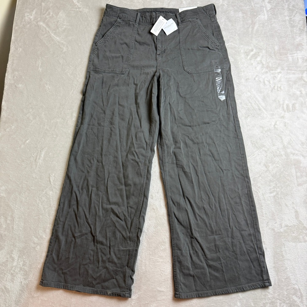 American Eagle Super High-Rise Baggy Wide Leg Pants Women 16 33W Grey Skater NEW